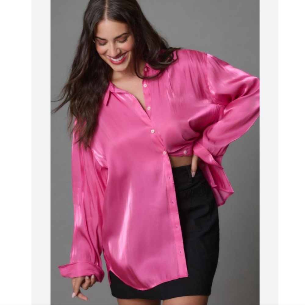 Anthropologie Pink Iridescent Shirt sz XL